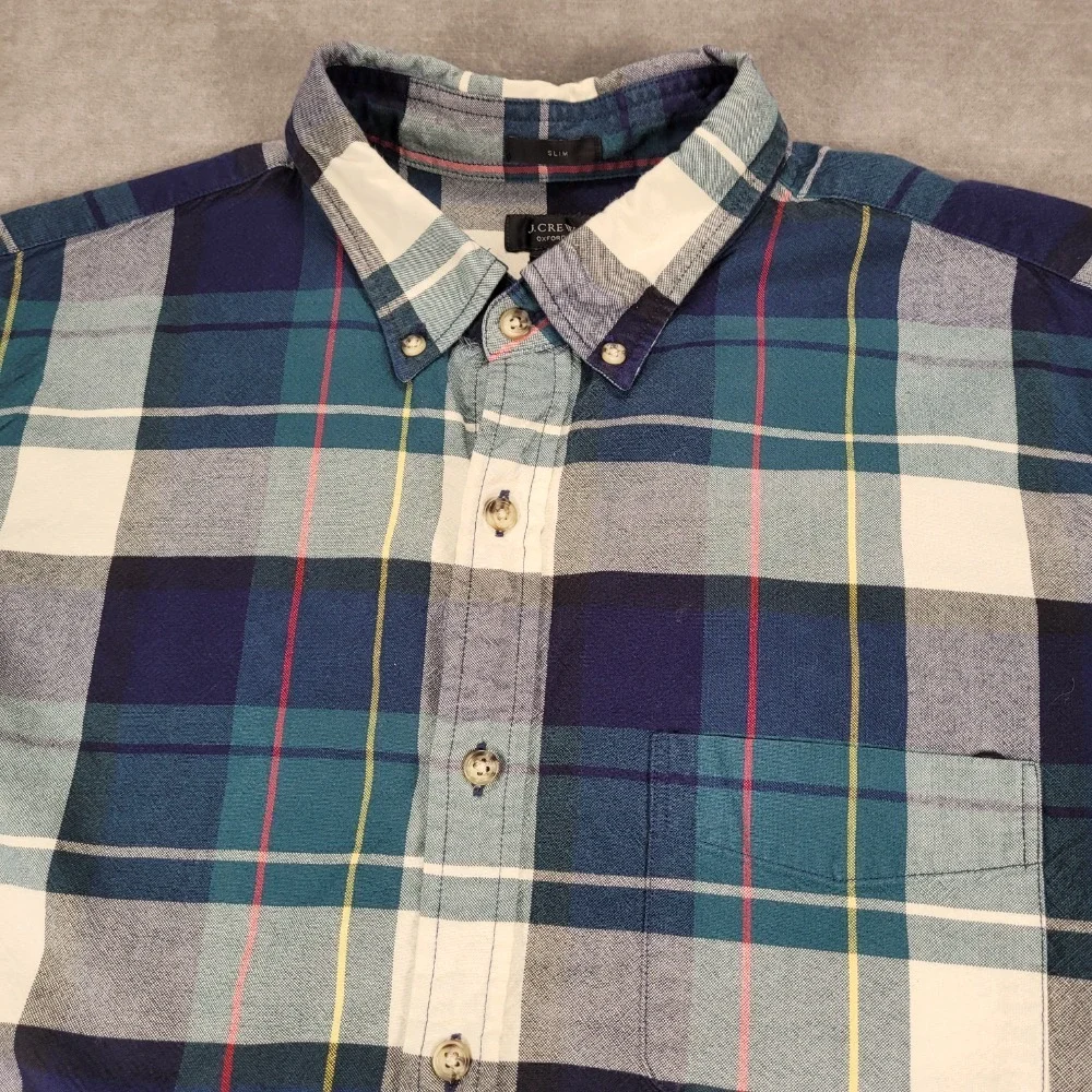 J. Crew‎ Oxford Shirt Slim Fit Plaid Button Down Long Sleeve L